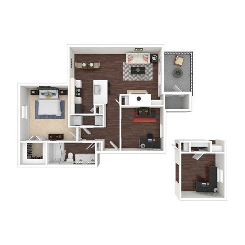 Floor plan for 1 bed, 1 bath, 912 sqft